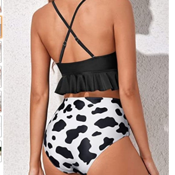 Cow Print Two Piece Swimsuits High Waisted Bikini Set - Picture 3 of 6